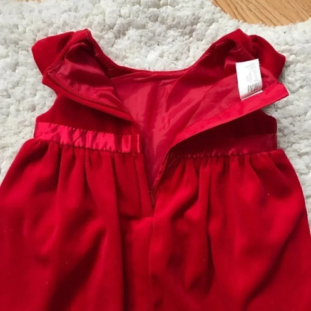 H&M: Red, Cap Sleeve Velvet Bow Detailed Dress